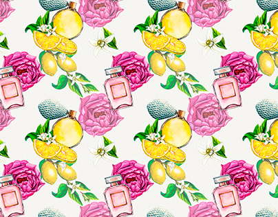 Seamless pattern and border with perfume and floral.