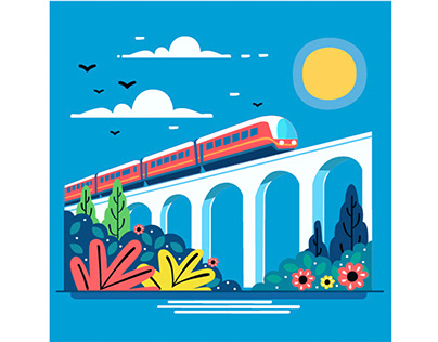 National Train Day in Cartoon Style Illustration