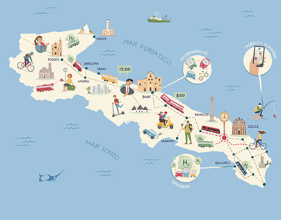 Illustrated map of Puglia | Intermodal Transport