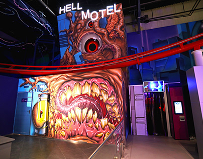 Art decoration. Facade of the attraction "HELL MOTEL"