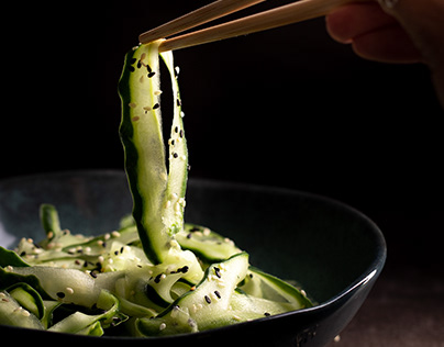 Dark & moody shots of Japanese cucumber salad sunomono