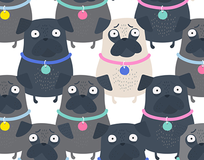 High quality pattern illustration of super cute Pugs