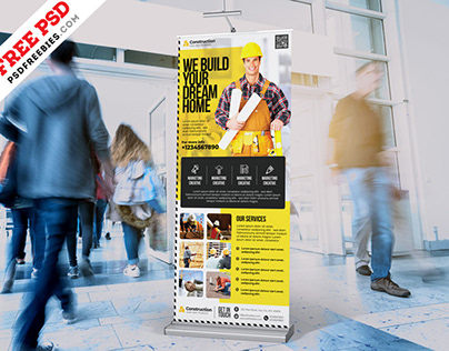 Construction Company Roll-up Banner Design PSD