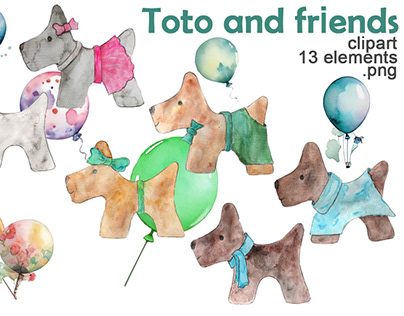 Clipart and the pattern Toto and friends