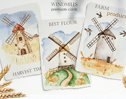 Watercolor Windmills