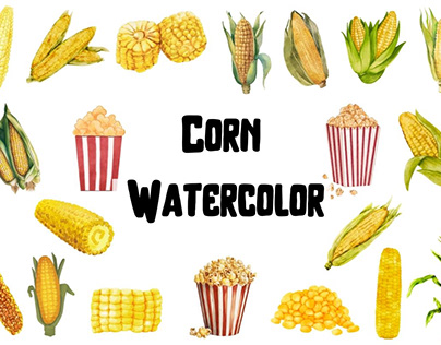 Watercolor Corn, Popcorn Clipart