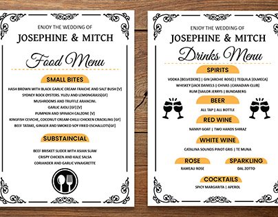 Wedding Foods & Drinks menu card design
