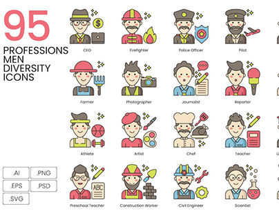 95 Professions Men Diversity Icons