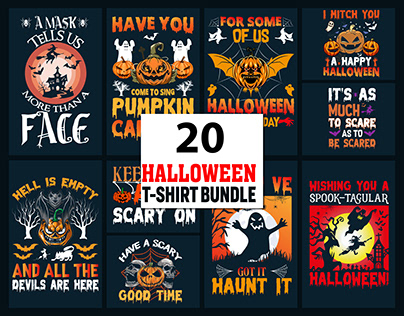 20 Halloween T-Shirt Design Bundle