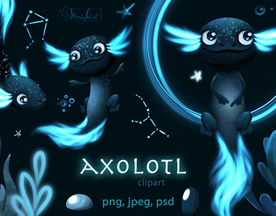 Black Axolotl clipart bundle