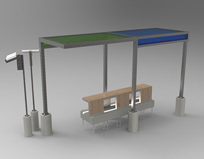 Public bench seating and shade