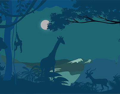 jungle moon night illustration