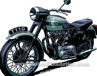 TRIUMPH T110 vintage motorcycle drawing vector art