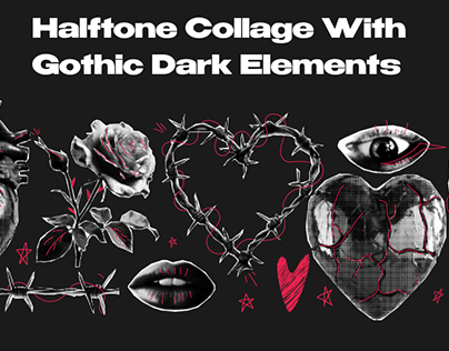 Halftone Collage With Gothic Dark Elements