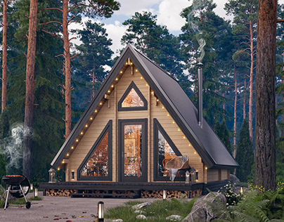 A-frame дом в лесу