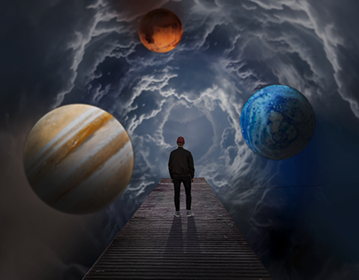 photo manipulation with revolving planets