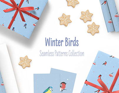 Winter Birds. Seamless Patterns Collection
