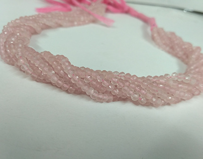 Natural Rose Quartz Faceted Rondelle Gemstone Beads
