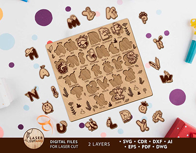 ALPHABET PUZZLE for Kids, Multilayer Template