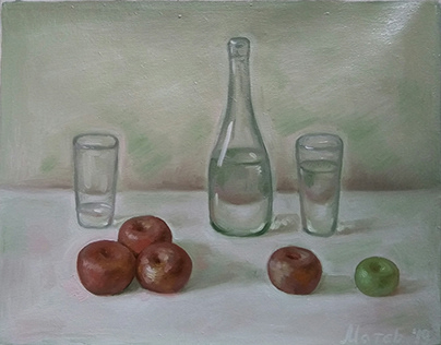 Still Life With Apples And Glass Vessels