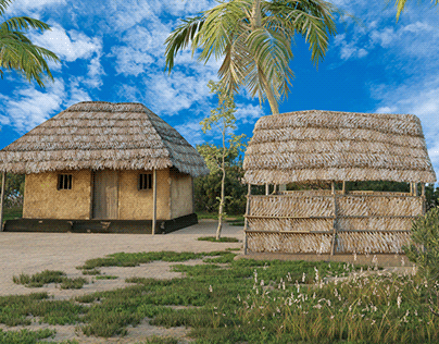Kerala old hut with coconut leaf_19th century house_3D