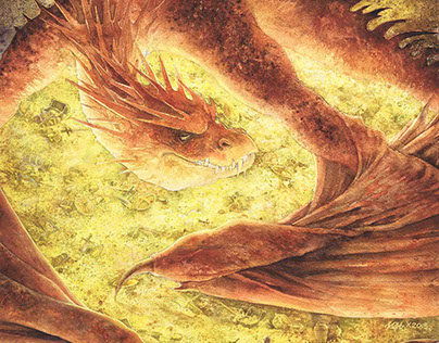 Sleeping Smaug - commissioned watercolor illustration