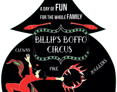 Billip's Boffo Circus back flyer design.