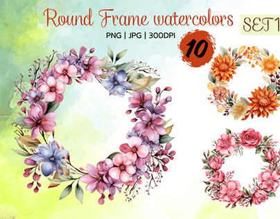 Flower Round Frame Watercolors set1