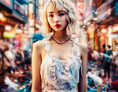 Japan girl in digitsl collage art