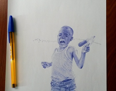 "Innocence of children" with blue bic cristal pen 21x2