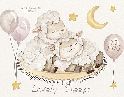 Watercolor Sheep Clipart, Lamb Watercolor
