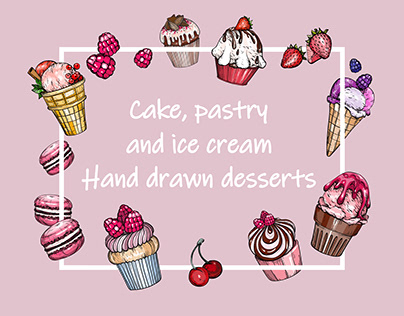Patterns with colorful ice cream and cupcake