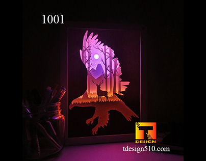 1001. Deer and Eagle Paper cut light box Tdesign510