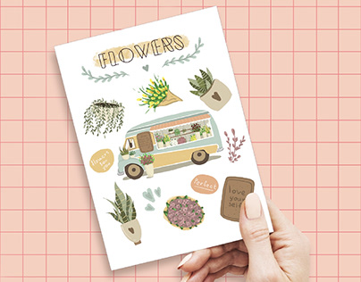 Postcards, Stickers and other stuff with Flower Van