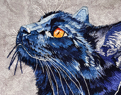 Black Cat under a Blue Moon - Embroidery