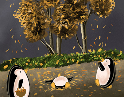 Fall colors and penguins illustration