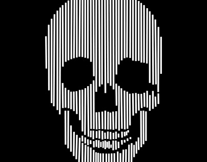 Ector line- art skull made by vertical lines.
