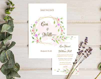 Wedding invitation with watercolor brushes