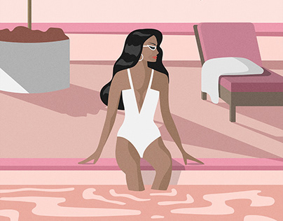 Lounging Poolside Vector Illustrations