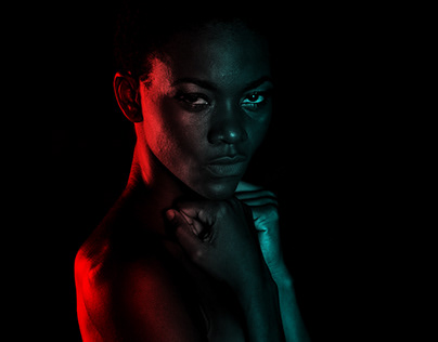 Dramatic red and blue portrait photography