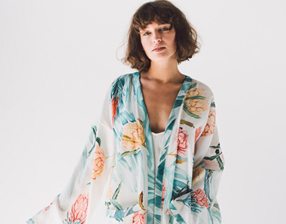 Hand-painted robe with protea illustration