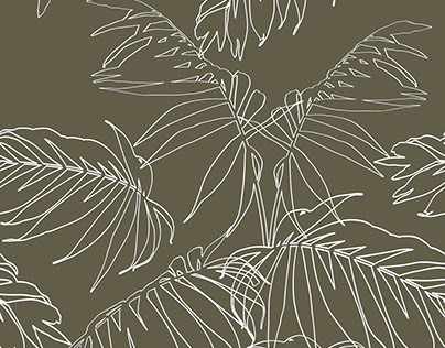 Palm tree leaves, line art. Olive color.