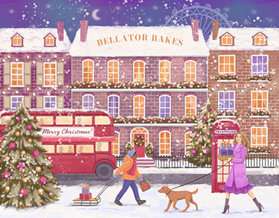 Christmas packaging illustration for London bakery