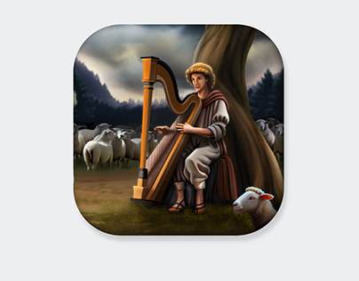 King David as a young shepherd playing the harp.