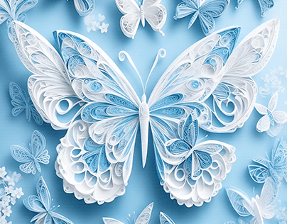 White & Blue Quilled 3D Butterfly