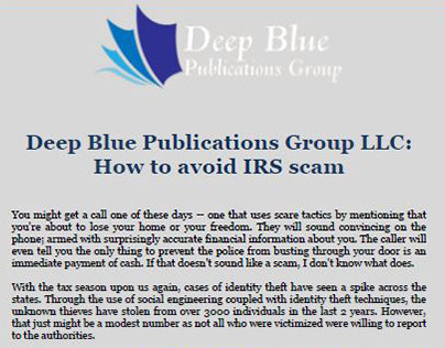 Deep Blue Publications Group LLC: How to avoid IRS scam