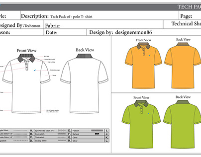 Tech Pack Of polo T- shirt technical design