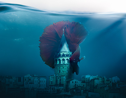 Galata Tower under the water | Photomanipulation