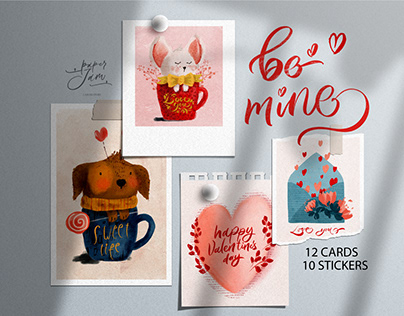 Be mine Valentine's Day cards and stickers