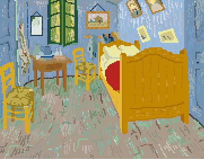 Vincent Van Gogh. Bedroom in Arles. Pixel Art version